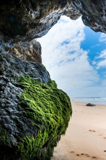 Rocky beach landscape, rocks, sea, Atlantic coast, rocky coast, beach, rock formation, cave, algae,