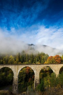 Railway bridge in the Ravenna Gorge, Hoellental in autumn, near Freiburg im Breisgau, Black Forest,