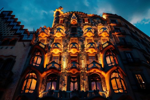 Antoni Gaudi's Casa Batllo in Paseo de Gracia avenue in Barcelona, AI generated