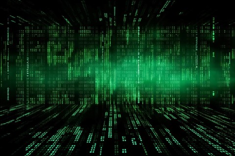 Green dynamic digital data streams, showcasing flowing lines of code in a mesmerizing pattern,