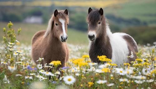 KI generated, animal, animals, mammal, mammals, biotope, habitat, two, flower meadow, foraging,