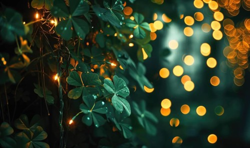 St. Patrick's Day background with bokeh defocused lights. AI generated