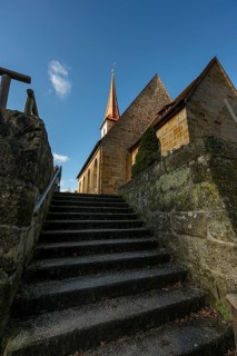 Staircase to St Egidienkirche, Beerbach, Middle Franconia, Bavaria, Germany, Europe