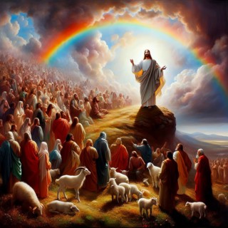 Jesus Christ proclaims the Sermon on the Mount, symbolic image myth, religion, saviour,