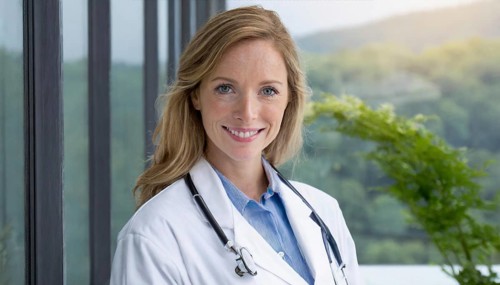 AI generated, A young pharmacist in her pharmacy, portrait, 30, 35, years, female, blonde, blond,