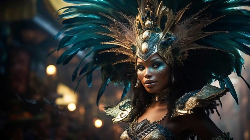 Captivating image capturing the essence of the Rio Carnival, showcasing a dancer adorned in an