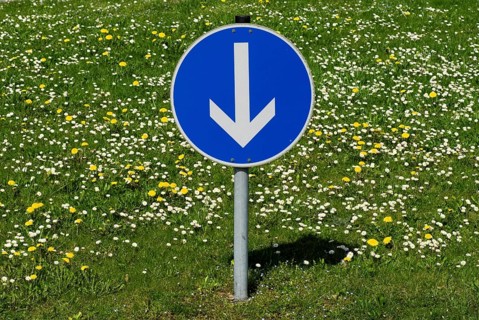 Sign points down Munich, Upper Bavaria, Germany, Europe