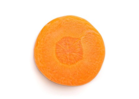 Carrot slice isolated on white background. top view, flat lay, close up, macro