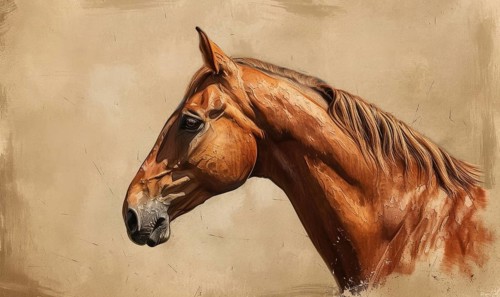 Painting of a brown horse's profile against a textured sepia background AI generated