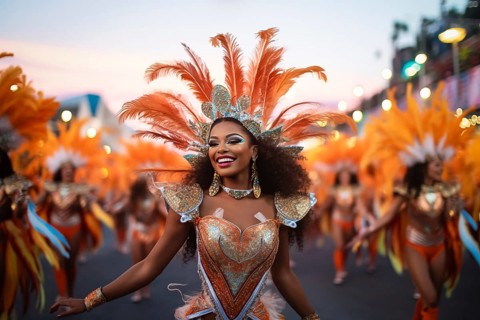 Captivating image capturing the essence of the Rio Carnival, showcasing a dancer adorned in an