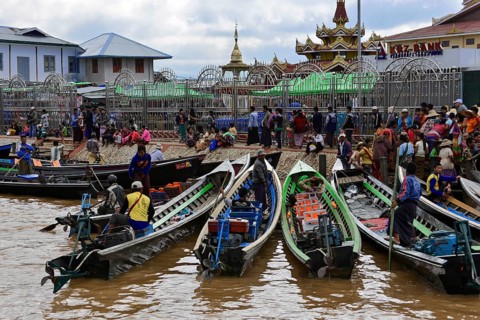 Boats at Inle Lake, Nyaung Shwe, Shan State, Myanmar, Asia