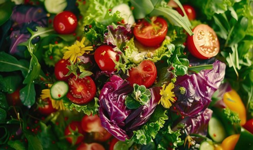 Tomatoes background. Top view of different varieties of tomatoes. Vegetables background. AI