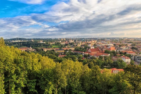 Evening panorama of the city. The historic center of Vilnius