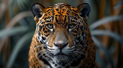 Portrait of a Jaguar (Panthera onca), The King of the Amazon Jungle, with a focused stare and a