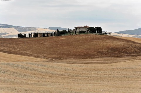 Harvested fields south of Siena, Crete Senesi, Tuscany, Italy, Europe