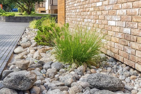 Elements of modern landscaping near restaurants. Druskininkai. Lithuania. Ornamental stone,
