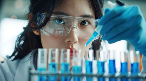 Researcher using a pipette with test tubes in a lab environment, ai generated, AI generated