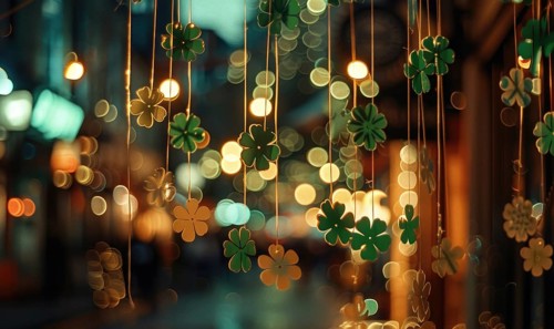 Green clover leaves with bokeh background, vintage tone. AI generated