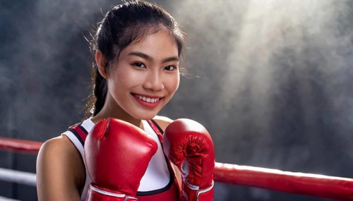 AI generated, woman, woman, 35, years, thai, thai, sport, boxing, gloves, thai boxing, muay thai,