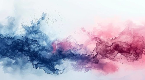 Contrasting smoke-like abstract with dynamic blue and pink flowing forms, ai generated, AI