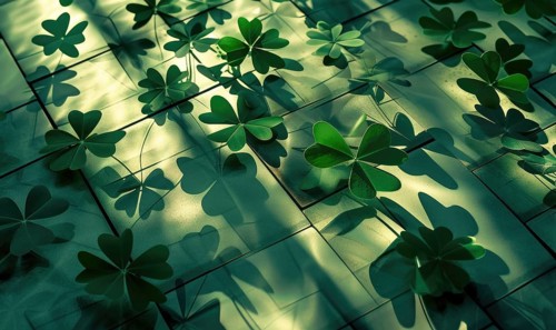 St. Patrick's Day background with shamrocks and shadows. AI generated