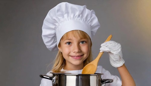 AI generated, human, humans, person, persons, child, children, 8 year old girl cooking a vegetable