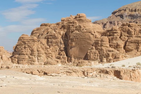 Desert, red mountains, rocks and blue sky. Egypt, the Sinai Peninsula, Dahab