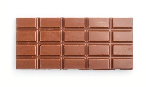Milk chocolate bar isolated on white background. top view, flat lay