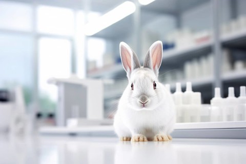 White bunny in medical research laboratory. KI generiert, generiert AI generated