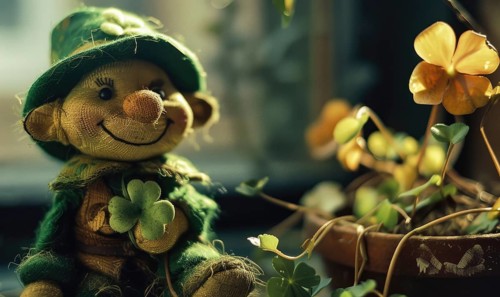 St. Patrick's day background with green leprechaun doll. AI generated