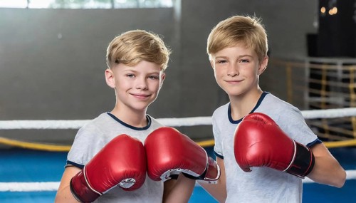 AI generated, boy, boys, 8, 10, years, Thai, sport, boxing, gloves, Thai boxing, Muay Thai, two