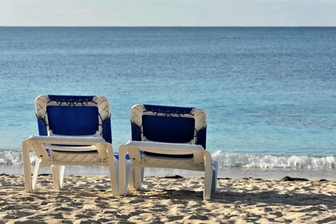 Sun loungers on the hotel beach, 4-star Hotel Brisas Trinidad Del Mar, Trinidad, Cuba, Greater