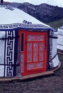 Entrance to a yurt, Mongolia, Asia