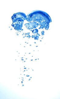 Closeup of air bubbles under water, in an aquarium