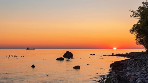 Dawn on the striking rock on the coast of Lohme on the island of Ruegen