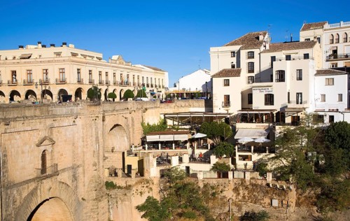 Historic New Bridge, Puente nuevo, spanning the El Tajo gorge over the Rio Guadalevin river, Ronda,