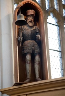 Wooden clock jack figure dated 1682 Holy Trinity church, Blythburgh, Suffolk, England, United