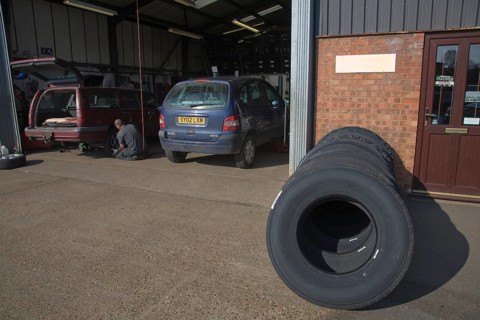 Vehicle tyre repair garage workshop, Melton, Suffolk, England, United Kingdom, Europe