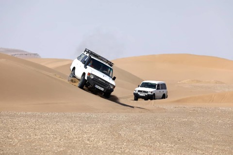 Safari with a Toyota Landcruiser off-road vehicle through the Mesr Desert, Iran, Asia