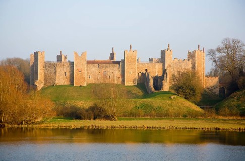 Framlingham castle curtain wall ramparts and the Mere, Suffolk, England, United Kingdom, Europe