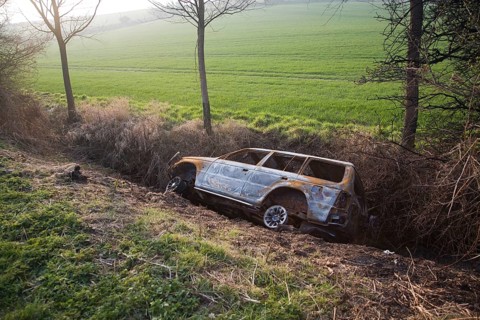 Burnt our vehicle in ditch in Essex countryside, England, United Kingdom, Europe