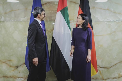 (R-L) Annalena Baerbock (Alliance 90/The Greens), Federal Foreign Minister, and Sheikh Abdullah bin