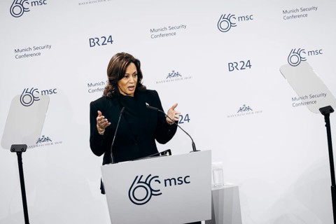 Kamala Harris, US Vice President, recorded during a speech at the Munich Security Conference (MSC)