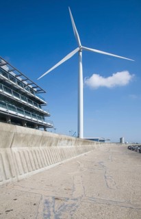 Large wind turbine known as Gulliver by Orbis energy centre, Lowestoft, Suffolk, England, United