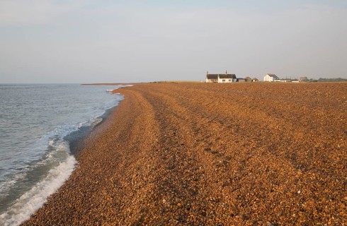 Homes at the coastal hamlet of Shingle Street, Suffolk, England, United Kingdom, Europe
