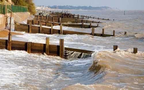 Coastal defences on the North Sea coast in East Anglia at Cobbold's Point, Felixstowe, Suffolk,