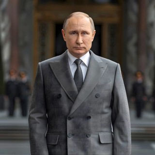 President of the Russian Federation, Vladimir Vladimirovich Putin with grey double-breasted suit,