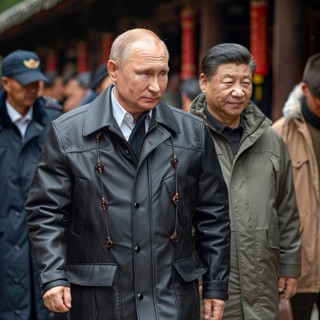 Russian President Vladimir Putin stands with General Secretary of China Xi Jinping, ai generated,