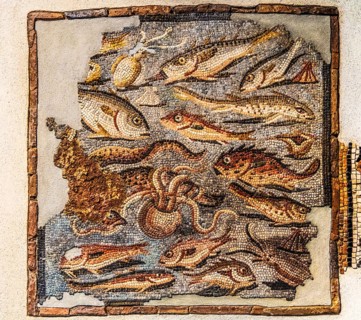 Mosaic with fish, 1st century, National Archaeological Museum, Villa Cassis Faraone, UNESCO World