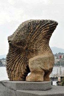 Homme Poisson Volant, sculpture by Gaspard Delachaux, 1985, Montreux, Lake Geneva, Canton of Vaud,